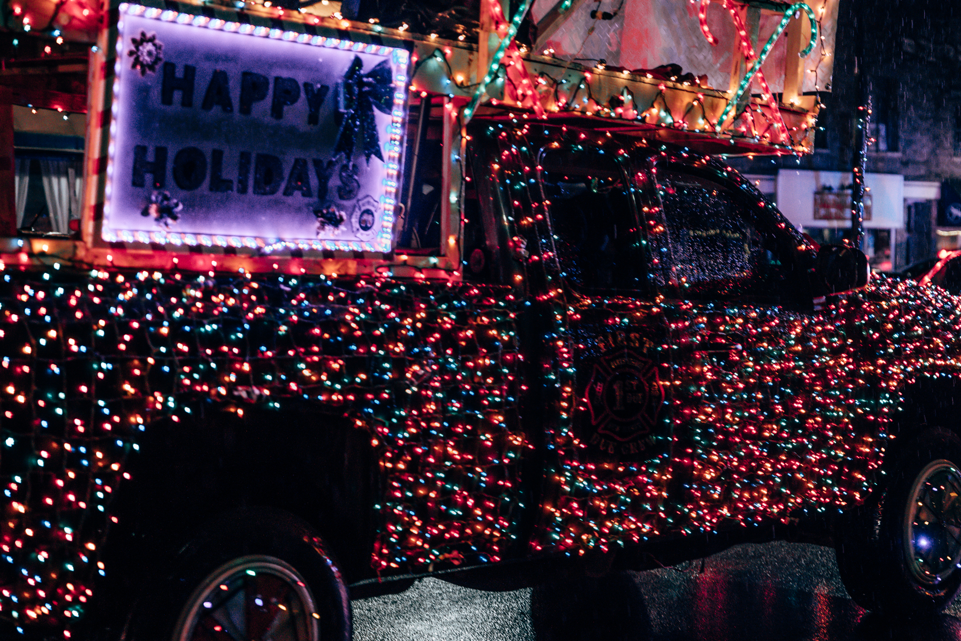 Firetrucks and Santa down Main Street in Somerville New Jersey