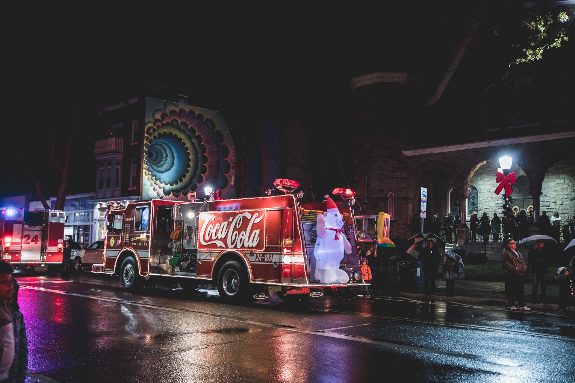 Firetrucks and Santa down Main Street in Somerville New Jersey
